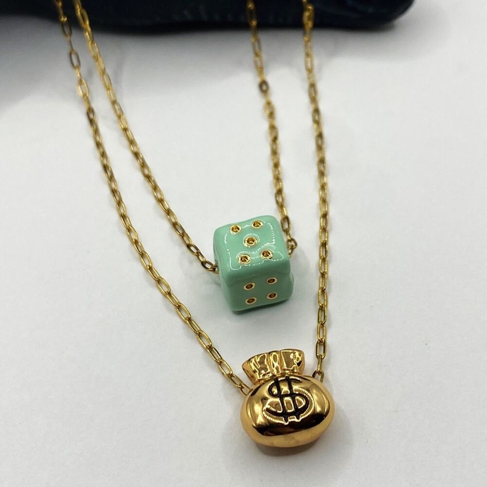 NEW Gold Money Bag & Mint Green Dice Layered - Picture 4 of 13